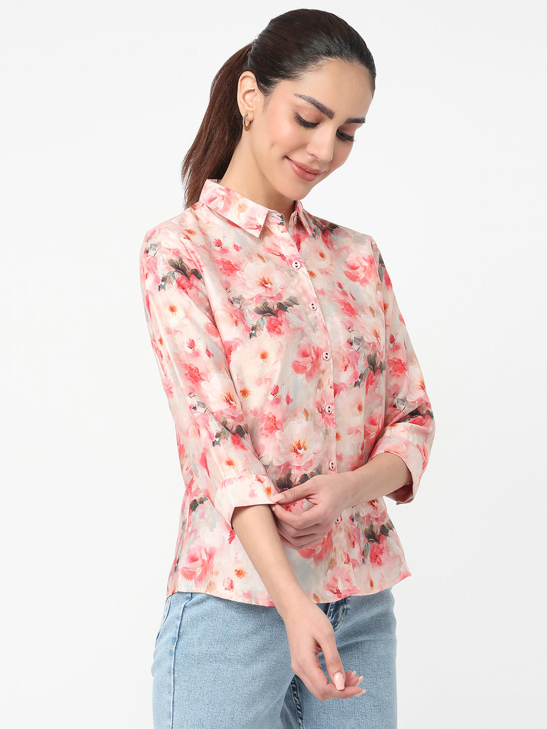 Women Red Floral Printed Shirt