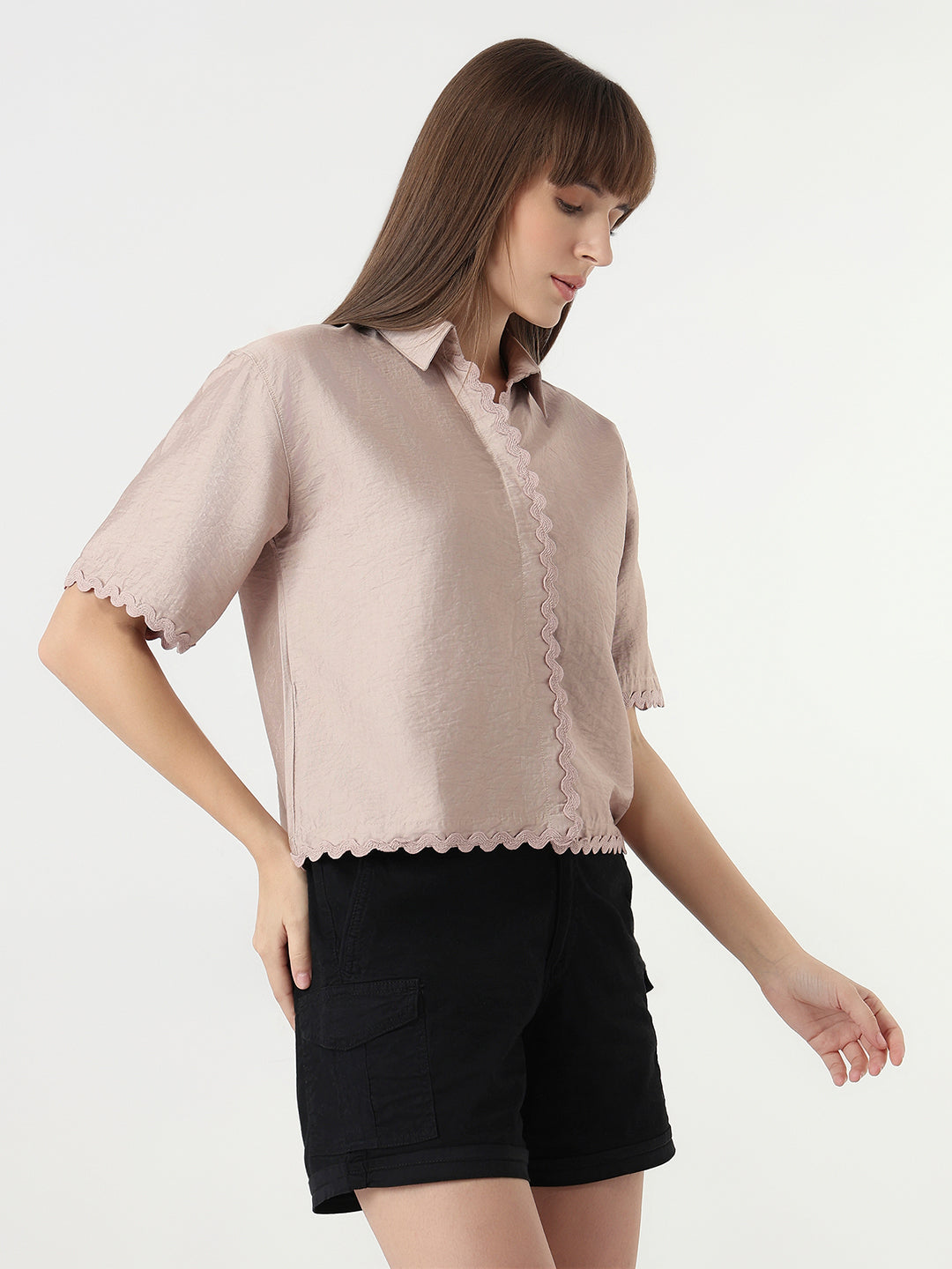 Women Gray Daze Slim Fit Crop Shirt