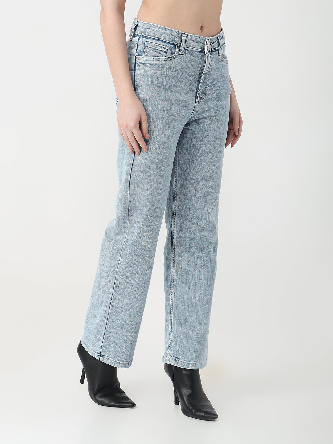 Women Light Blue High-Rise Straight Jeans