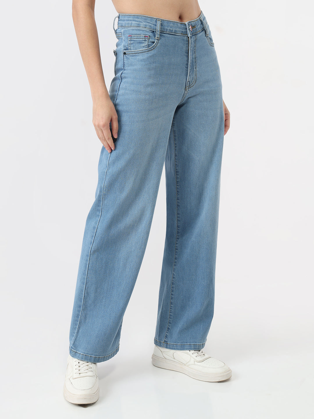 Women Blue High-Rise Wide Leg Jeans