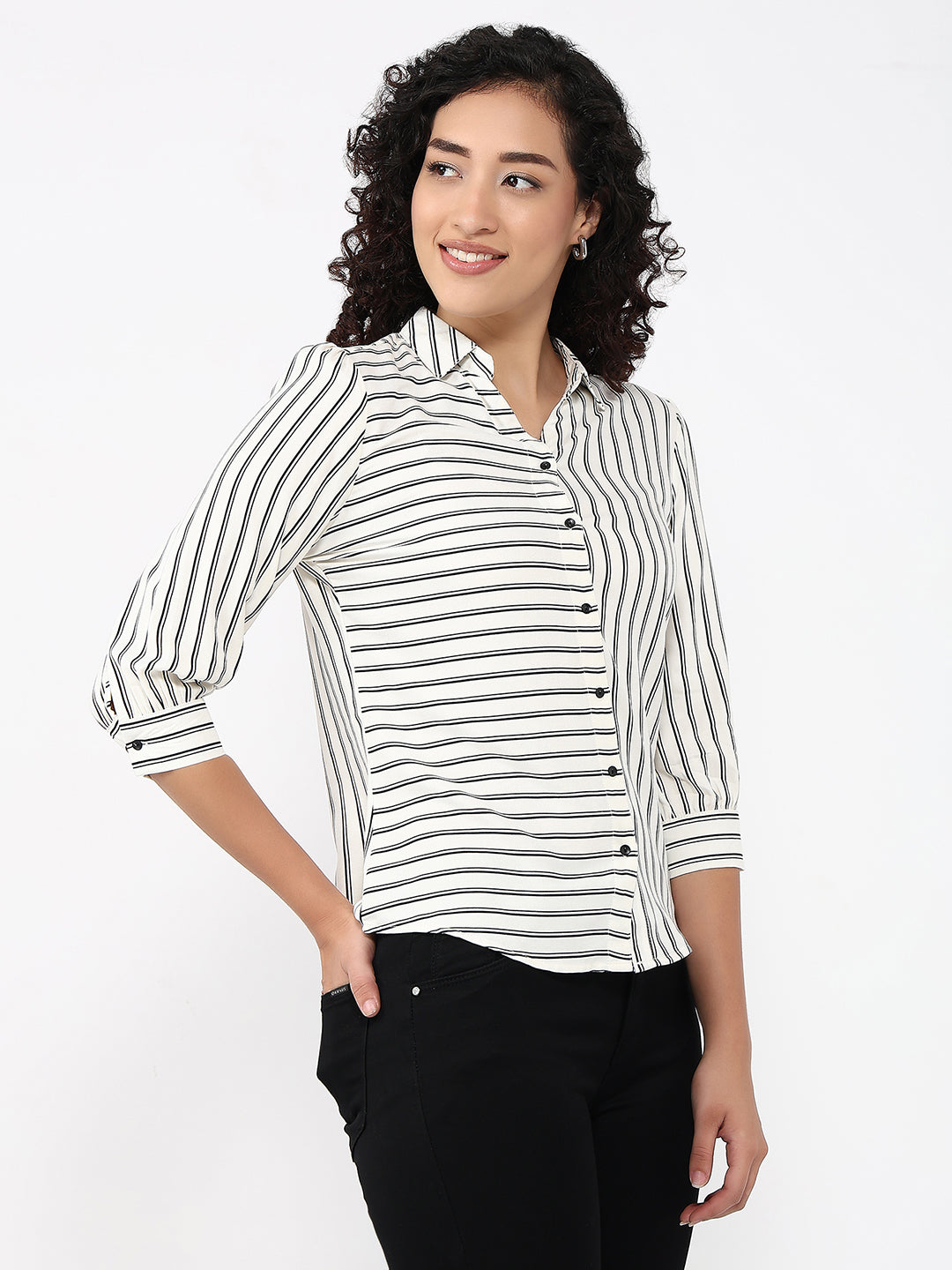Women White/Black Stripe Shirt