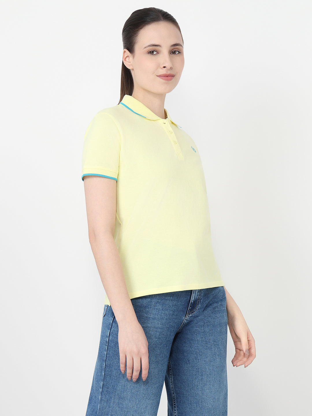 Women Yellow Slim Fit Polo T-Shirt