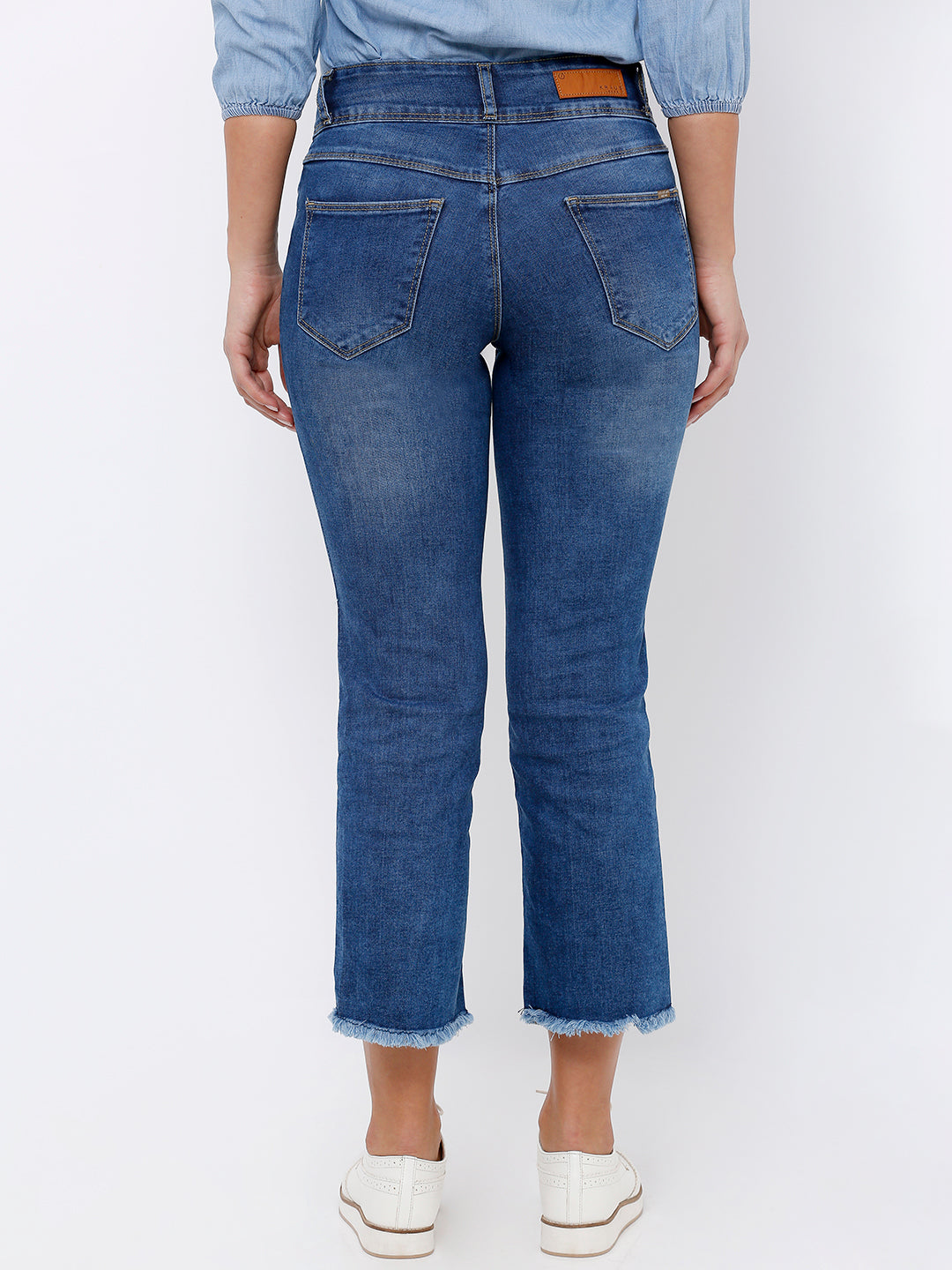 Women Blue Mid-Rise Crop Flare Jeans