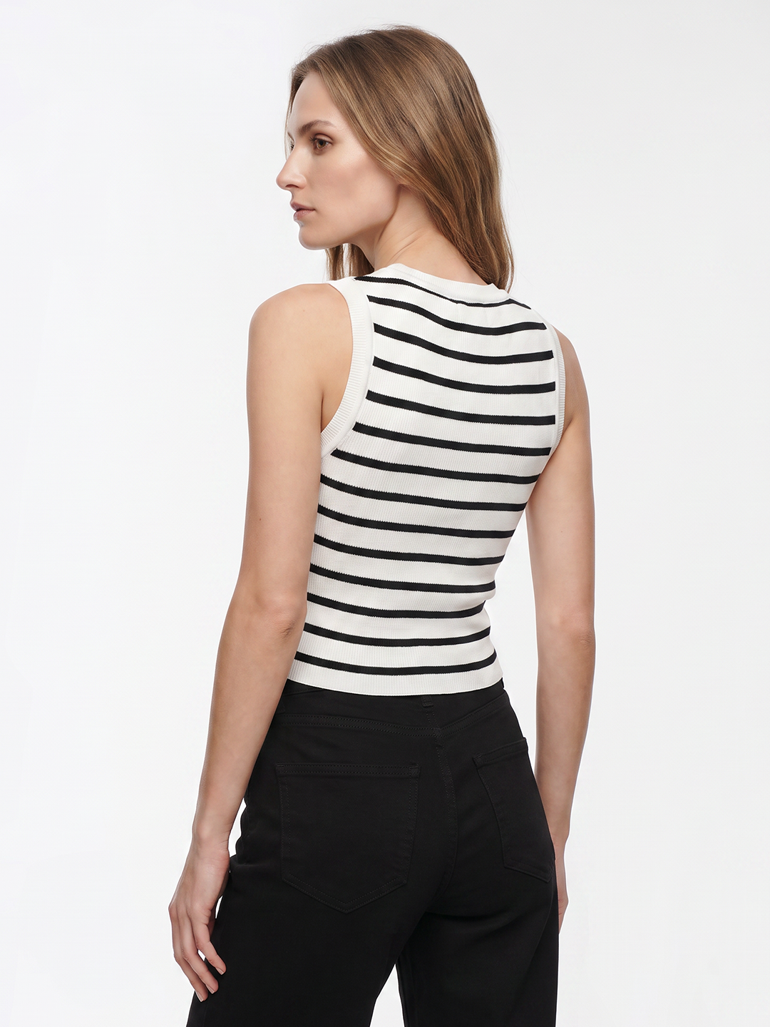 Women Black/White Stripe Tank Top