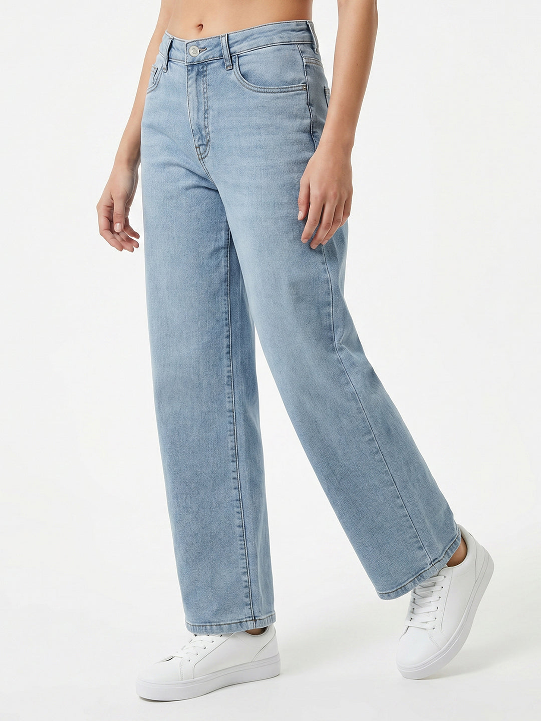 Women Light Blue High-Rise Crop Wide Leg Jeans