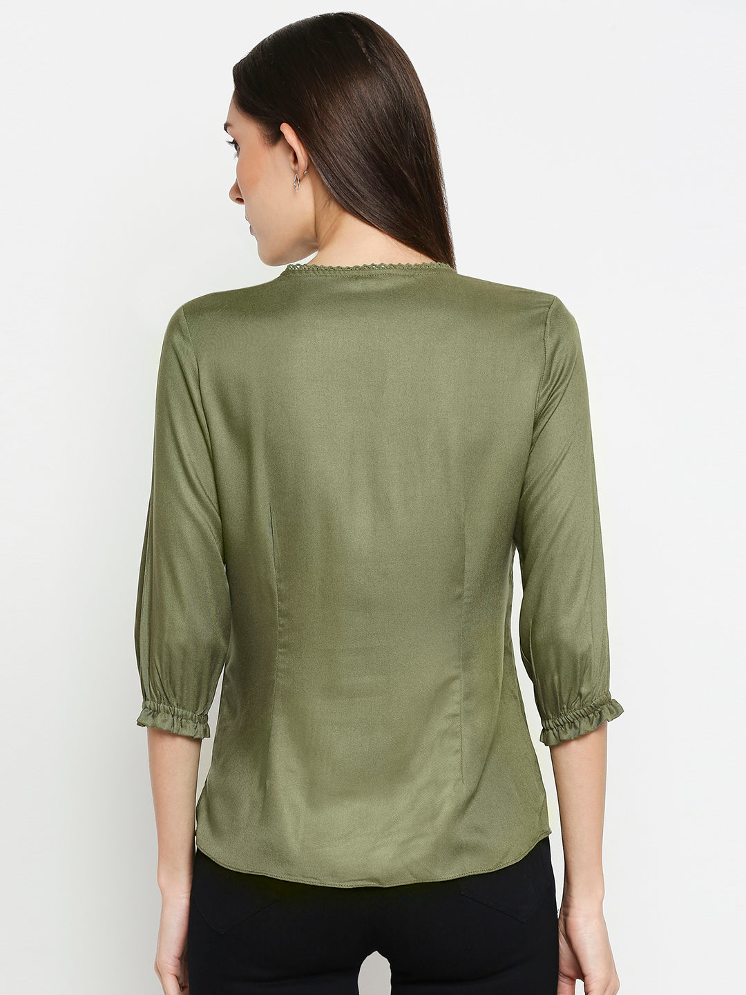 Women Olive Embroidery Top