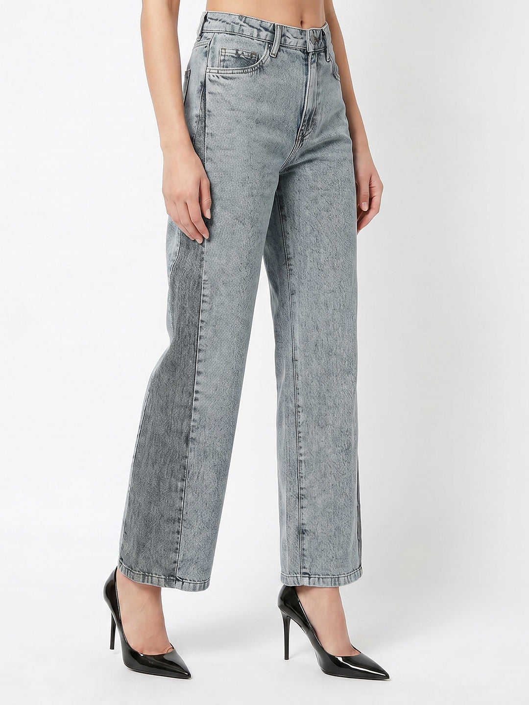 Women Light Blue High-Rise Wide Leg Jeans
