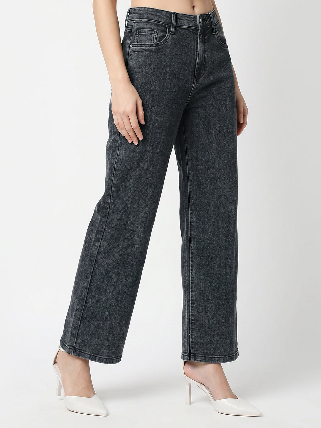 Women Slate Blue High-Rise Straight Fit Jeans