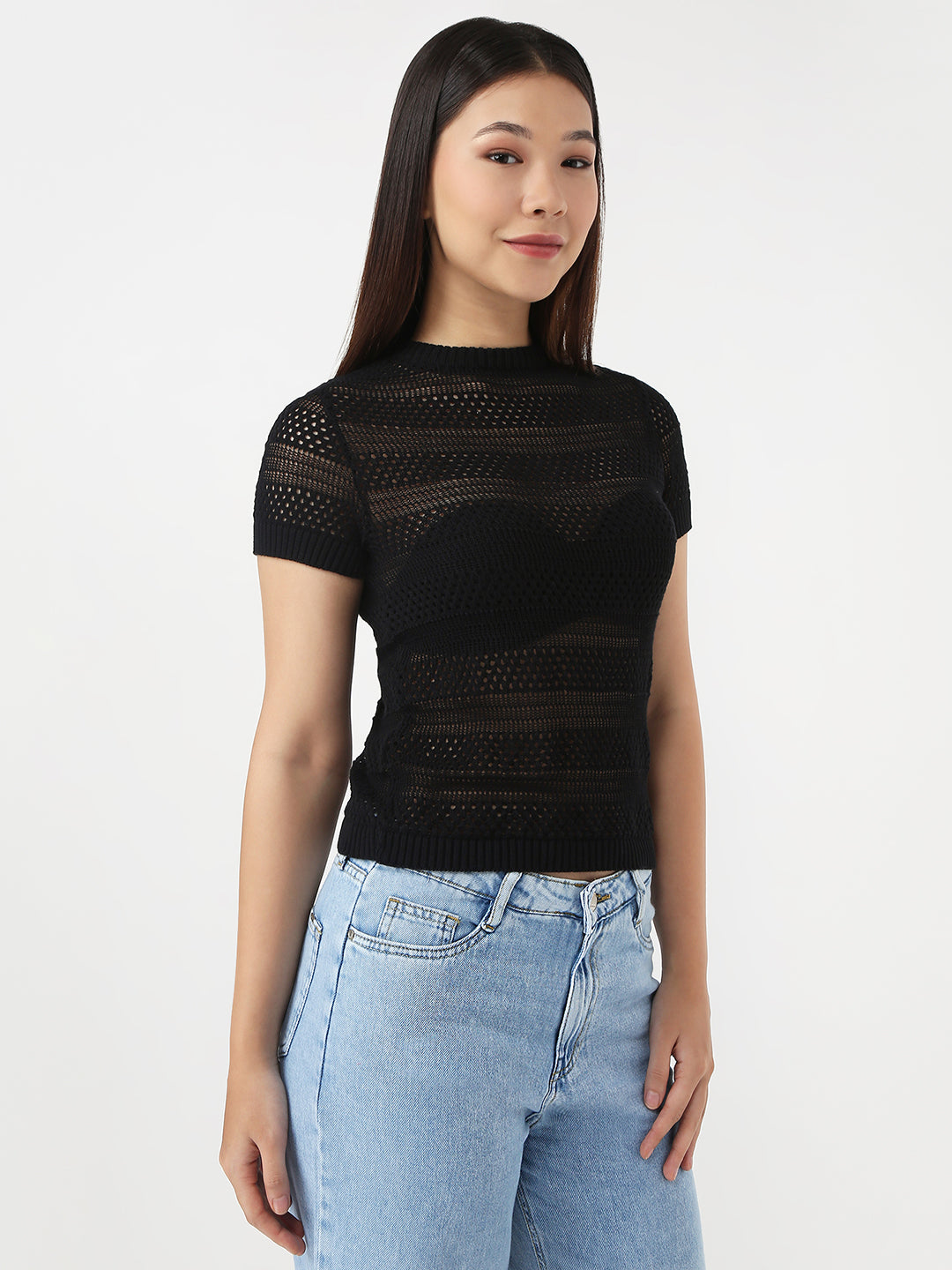 Women Black Slim Flat Knit