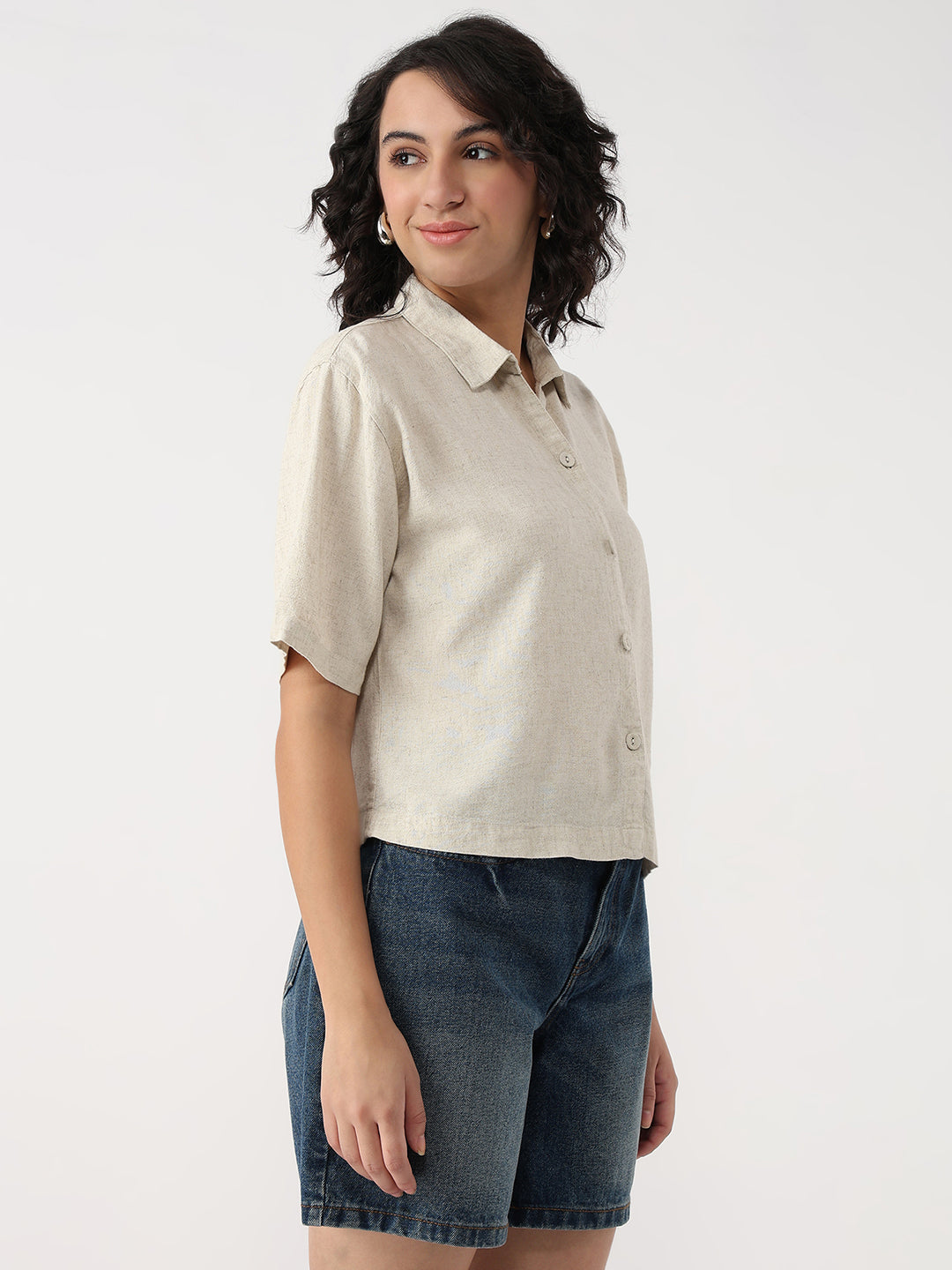 Women Light Natural Crop Shirt
