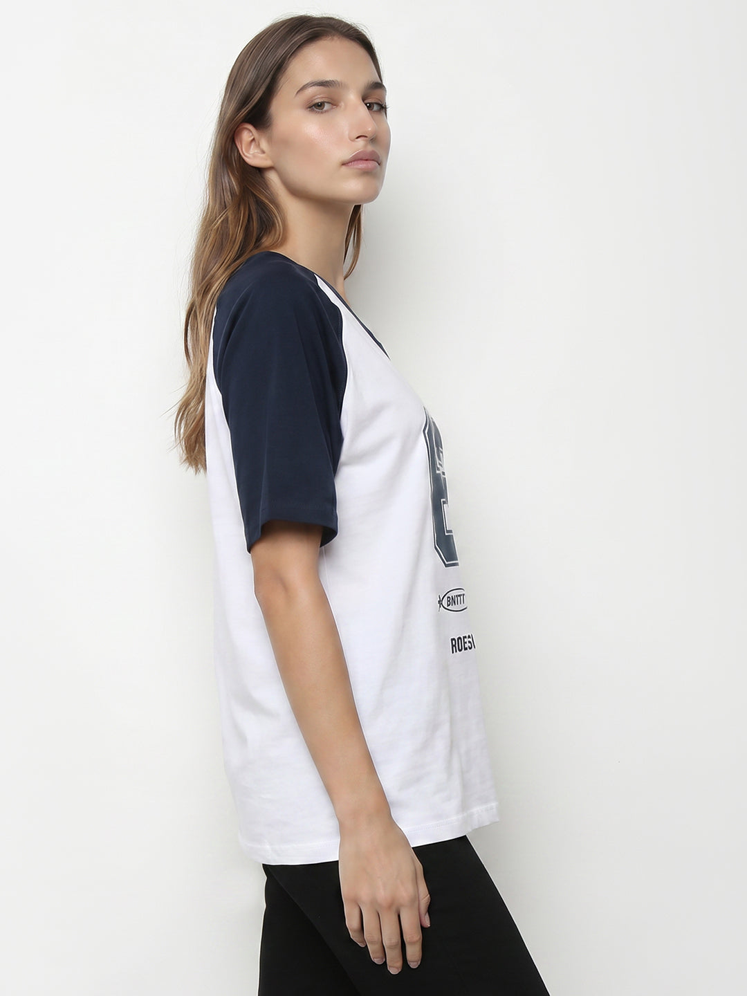 Women White/Airforce Oversized T-Shirt