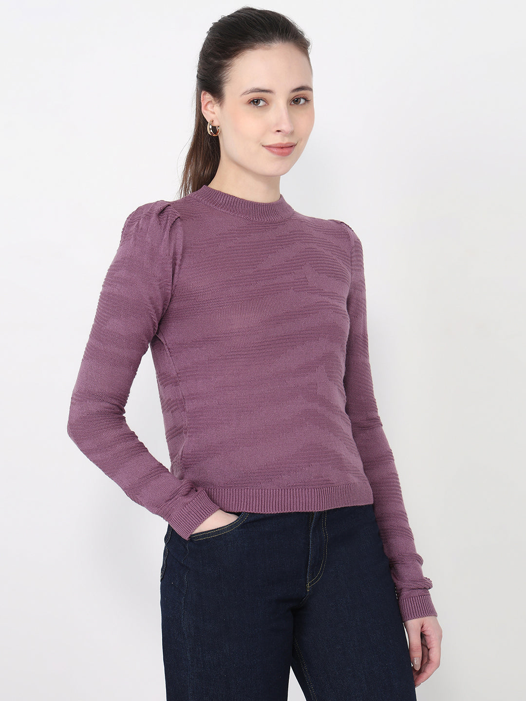 Women Mauve Slim Fit Flat Knit