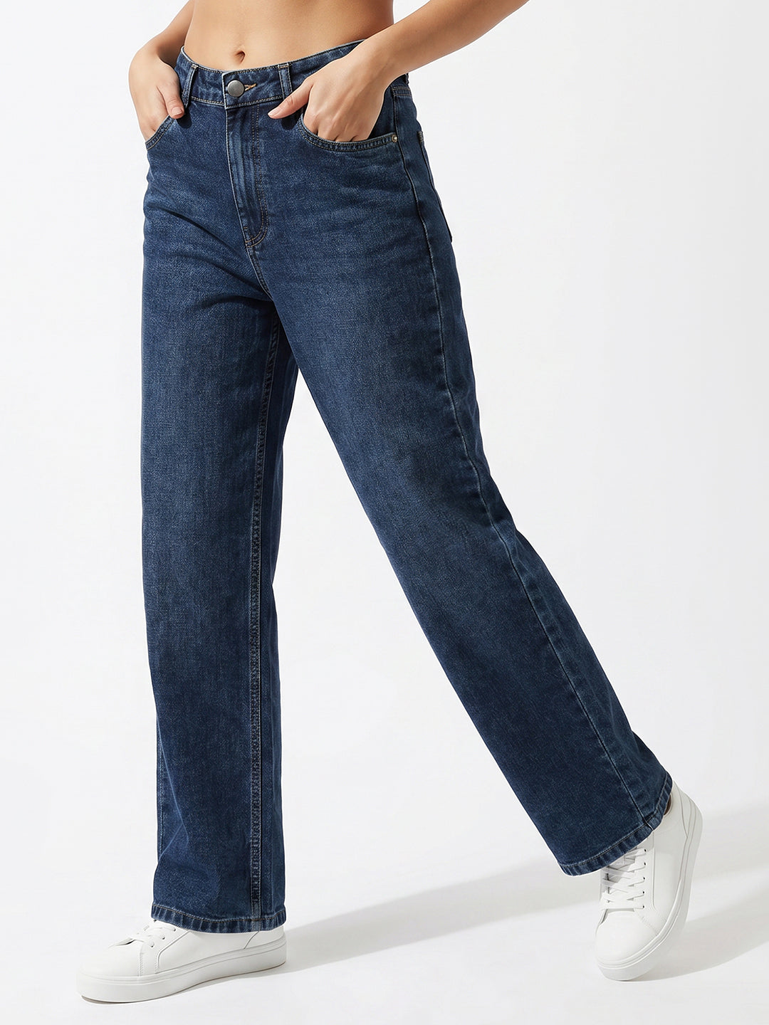 Women Blue High-Rise Straight Fit Jeans