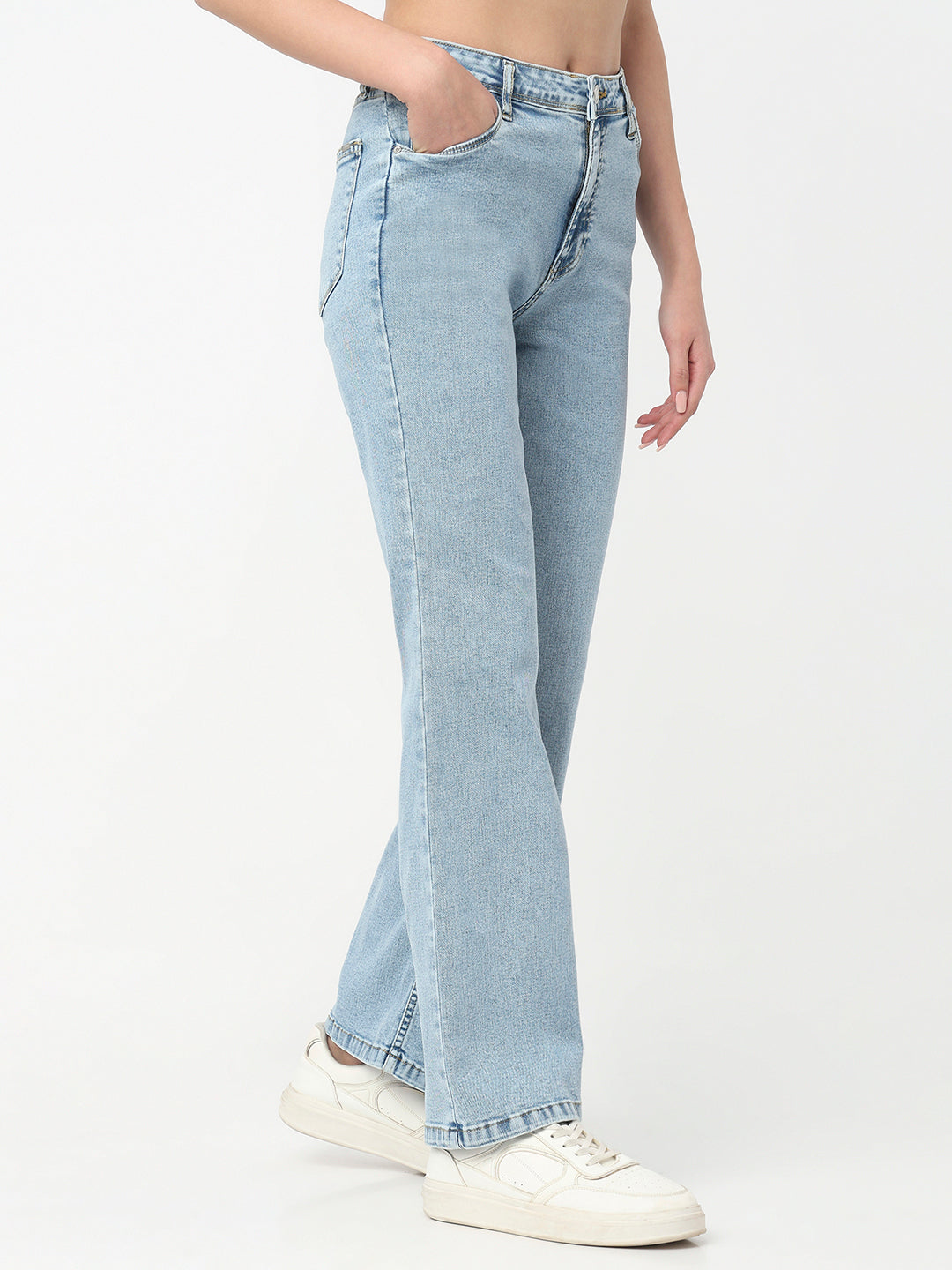 Women Light Blue High-Rise Flare Jeans