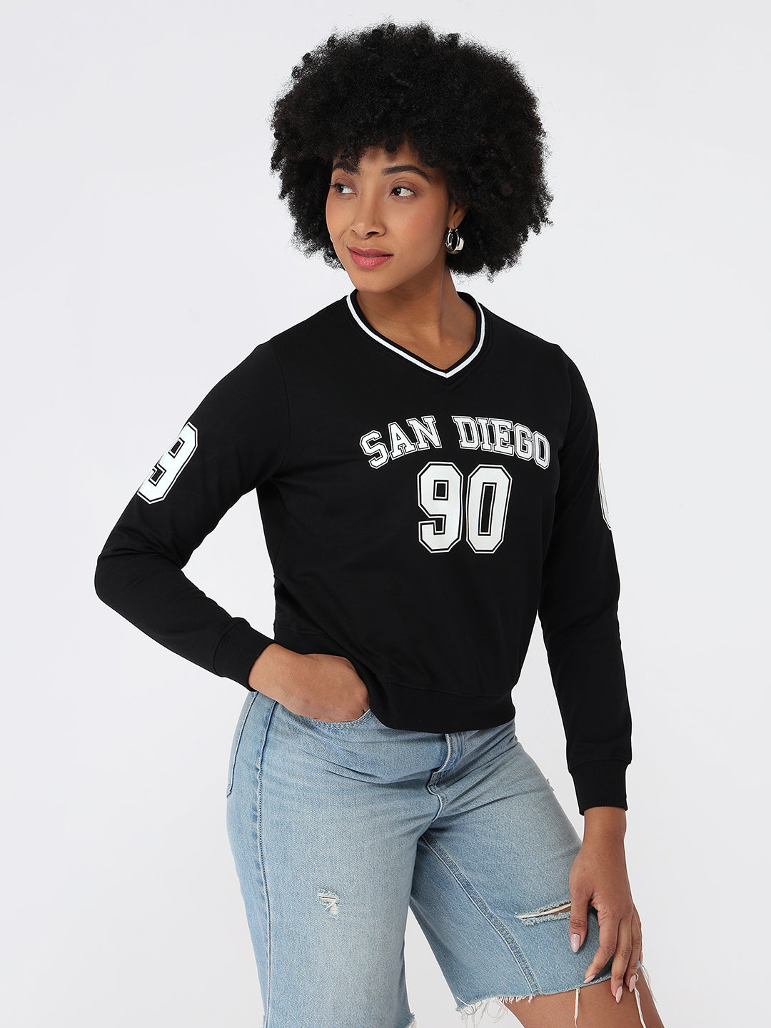 Women Black Slim Fit Sweatshirt