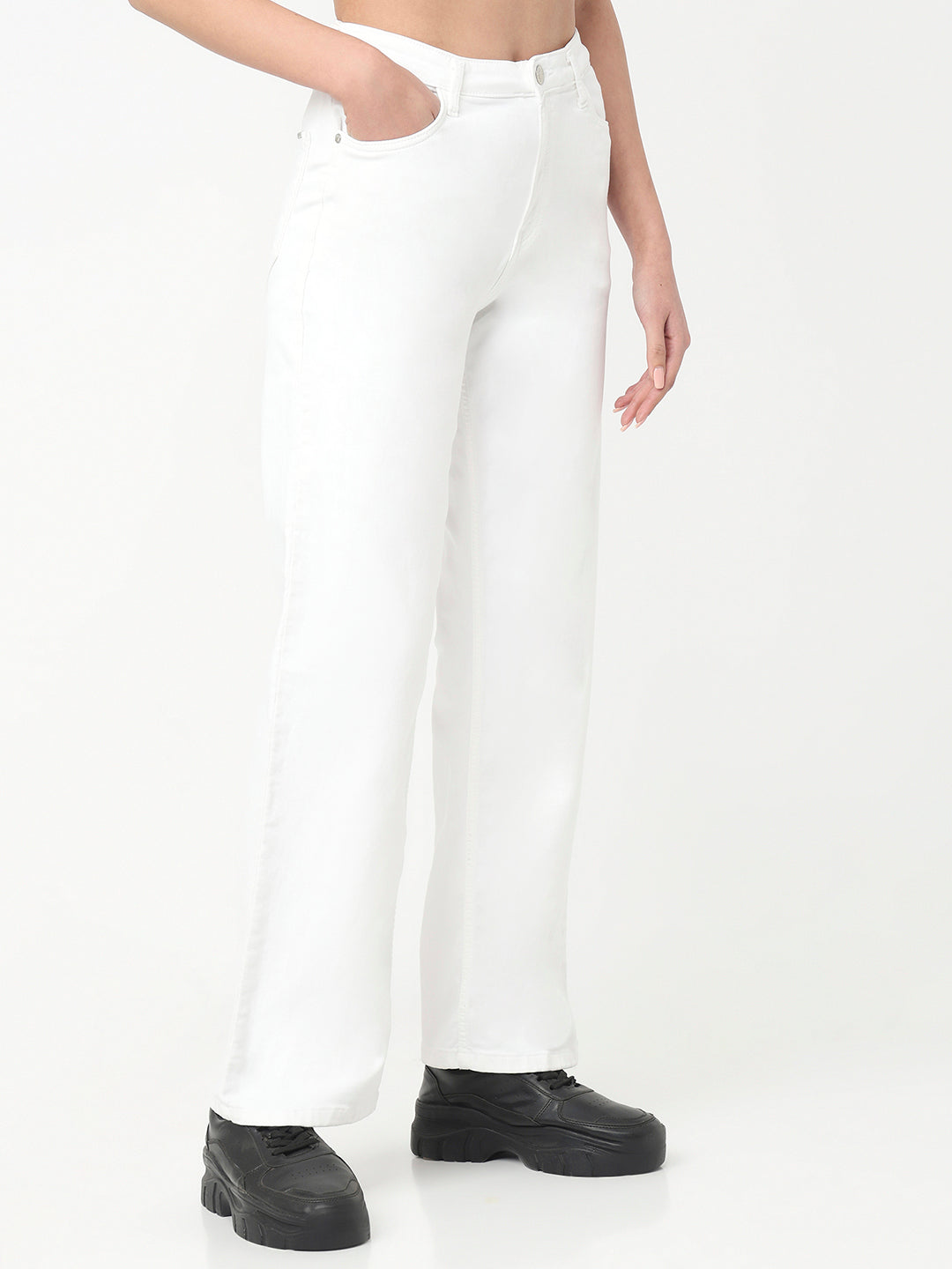 Women White High-Rise Wide Leg Jeans