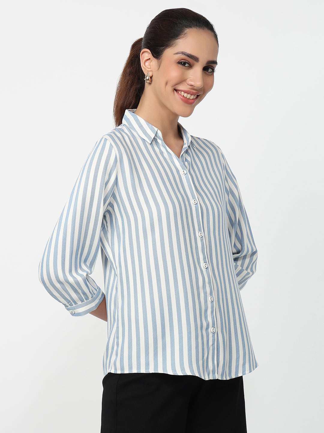 Women Blue/White Stipped Shirt