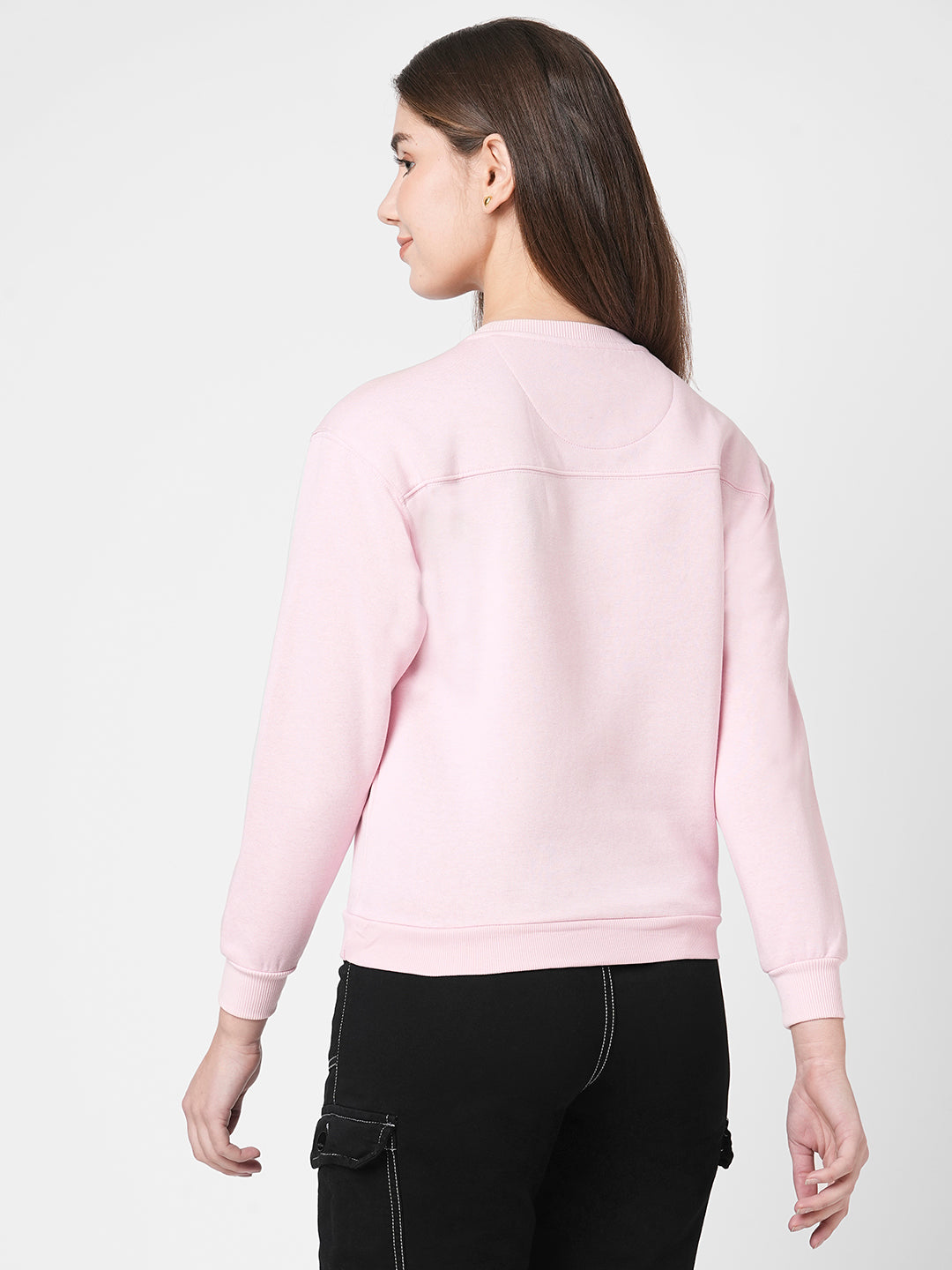 Women Dusty Pink Slim Fit Sweatshirt