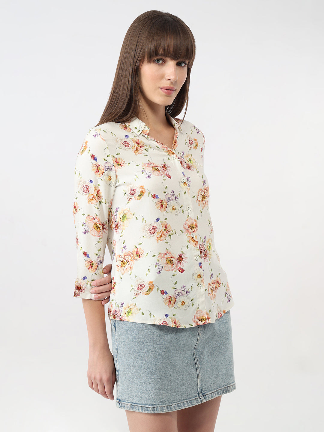 Women Floral Print Slim Shirt