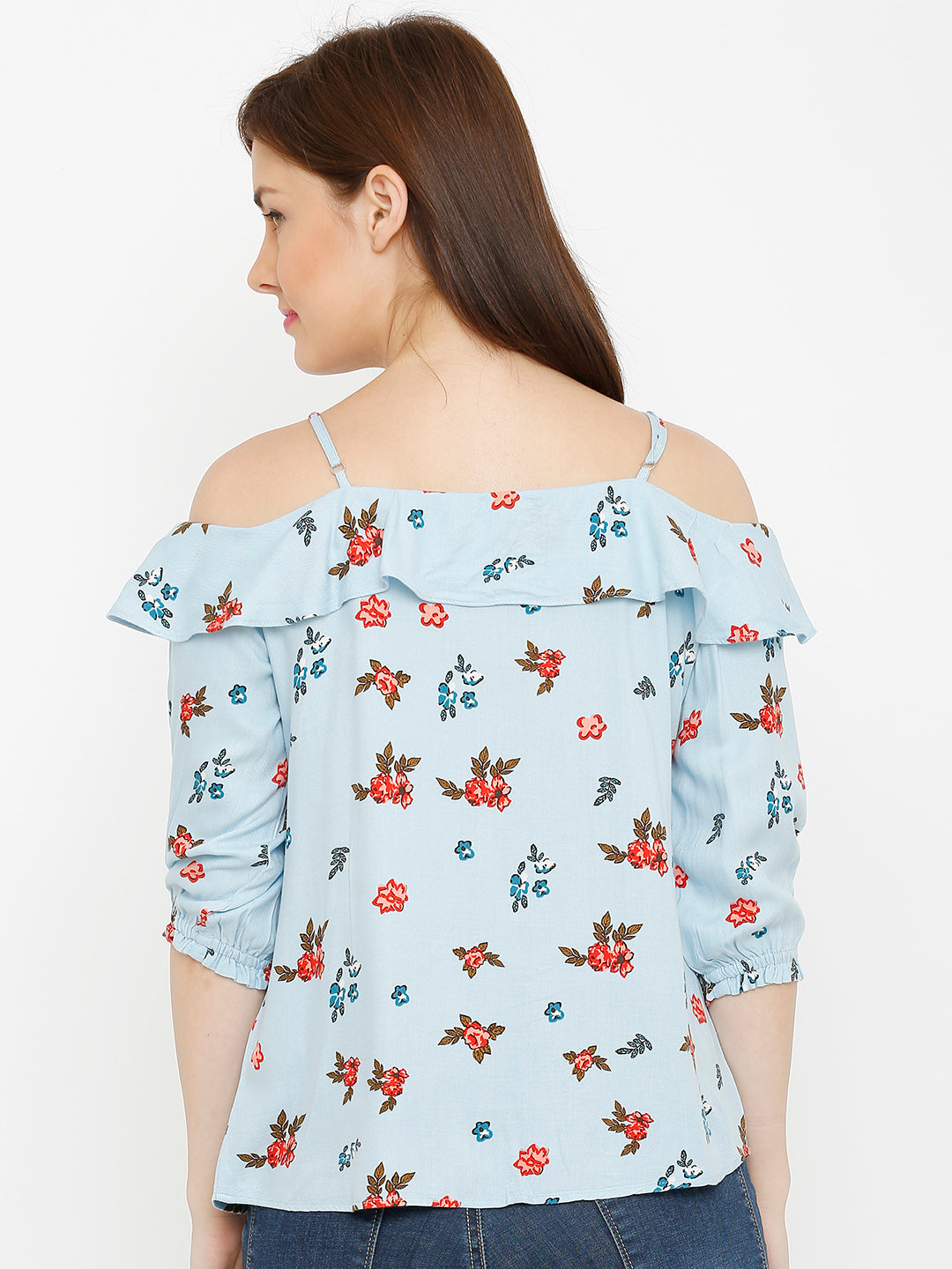 Women Sky Blue Off Shoulder Top