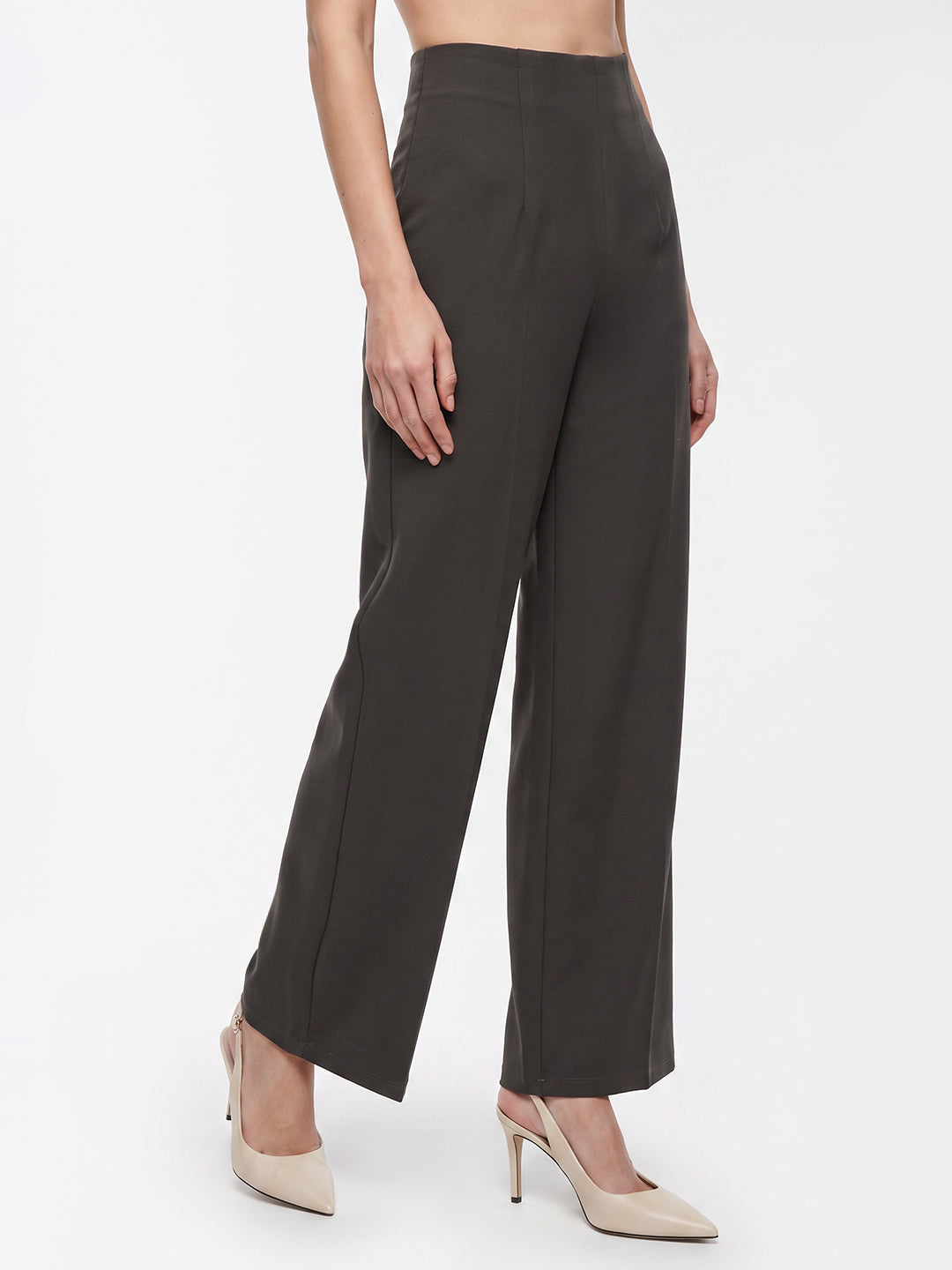 Women Smokey Olive Wide Leg Treggings