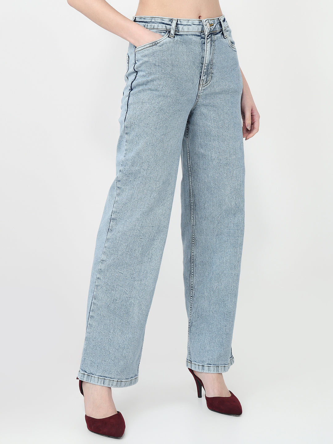 Women Blue High-Rise Wide Leg Jeans
