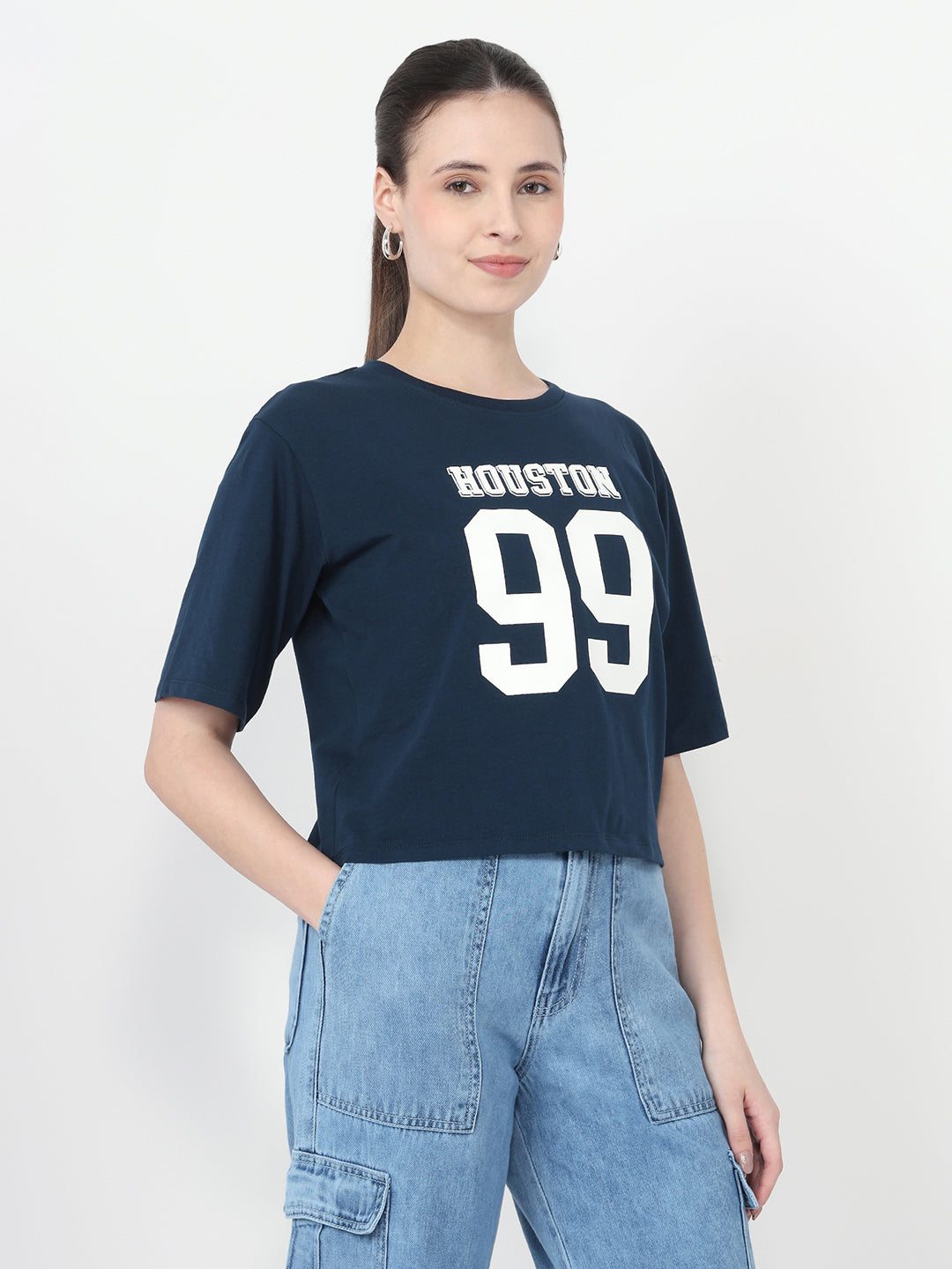 Women Graphic Crop Slim Fit Tees