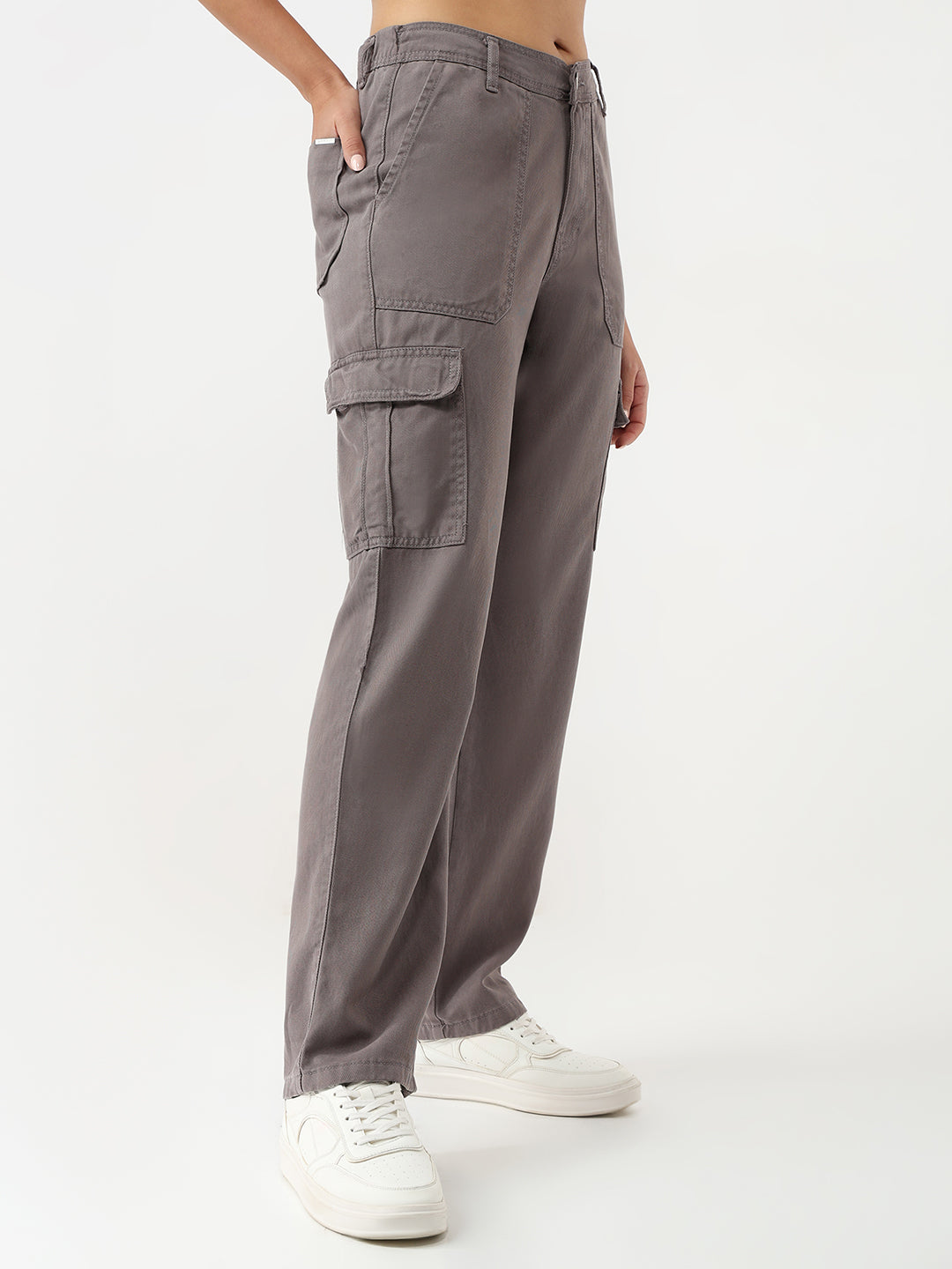 Women Grey High-Rise Cargo