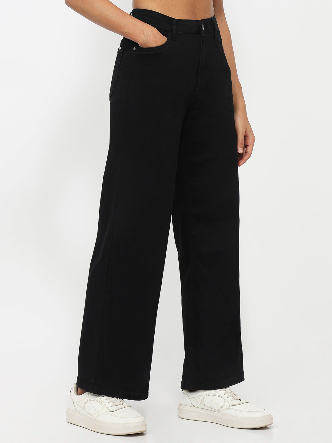 Women Black High-Rise Wide Leg Jeans