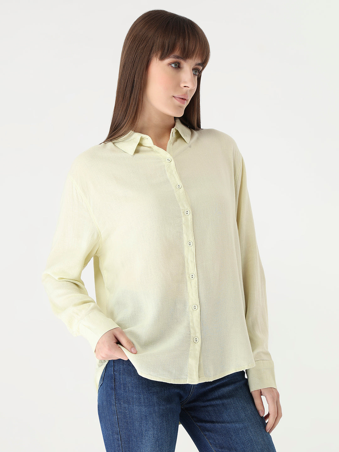 Women Light Lime Oversized Shirt