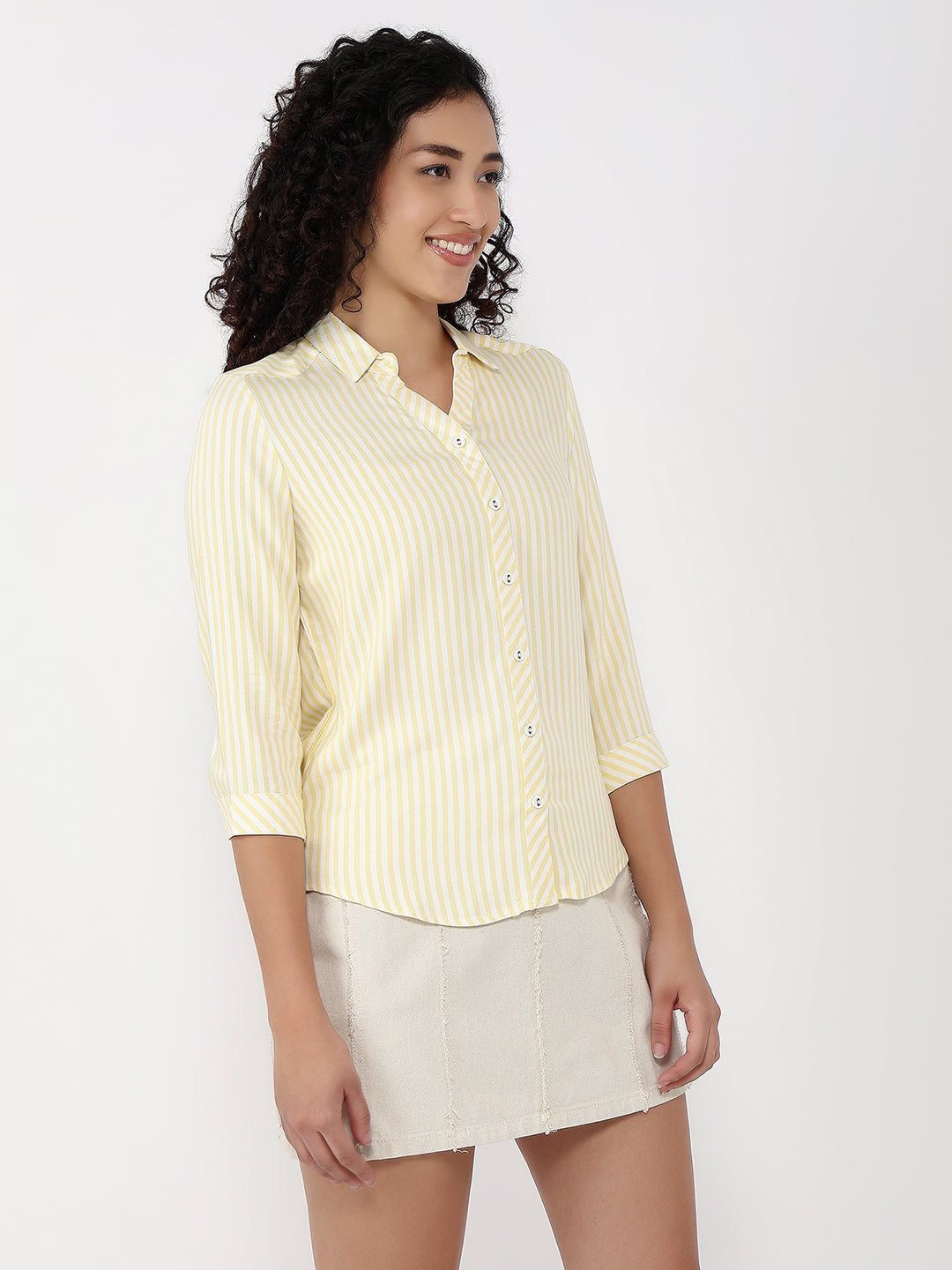 Women Lime/White Slim Fit Stripe Shirt