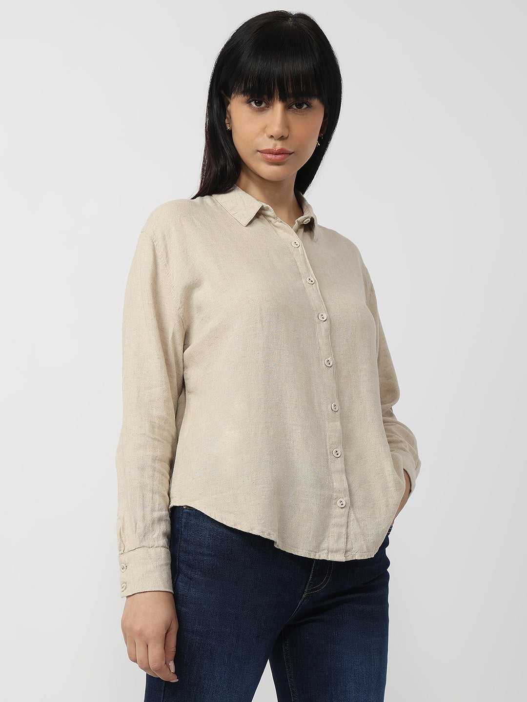 Women Dark Natural Slim Fit Oversized Shirt