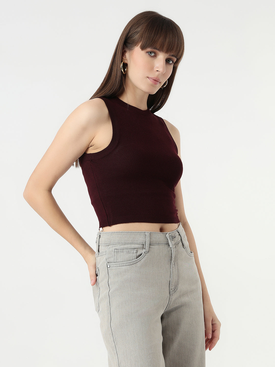 Women Wine Slim Fit Tank Top