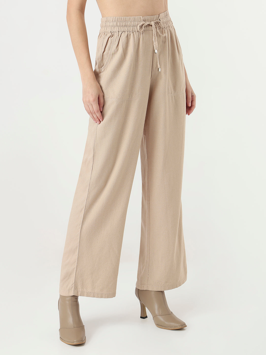 Women Oatmilk Wide Leg Trousers