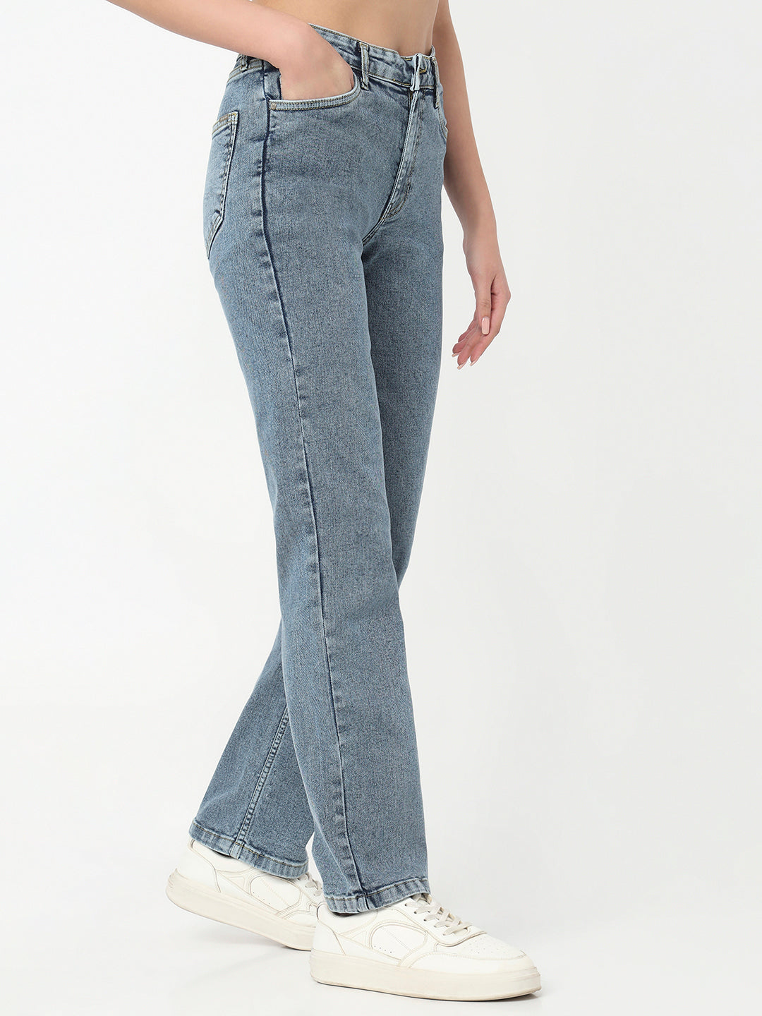 Women Blue High-Rise Slim Straight Fit Jeans