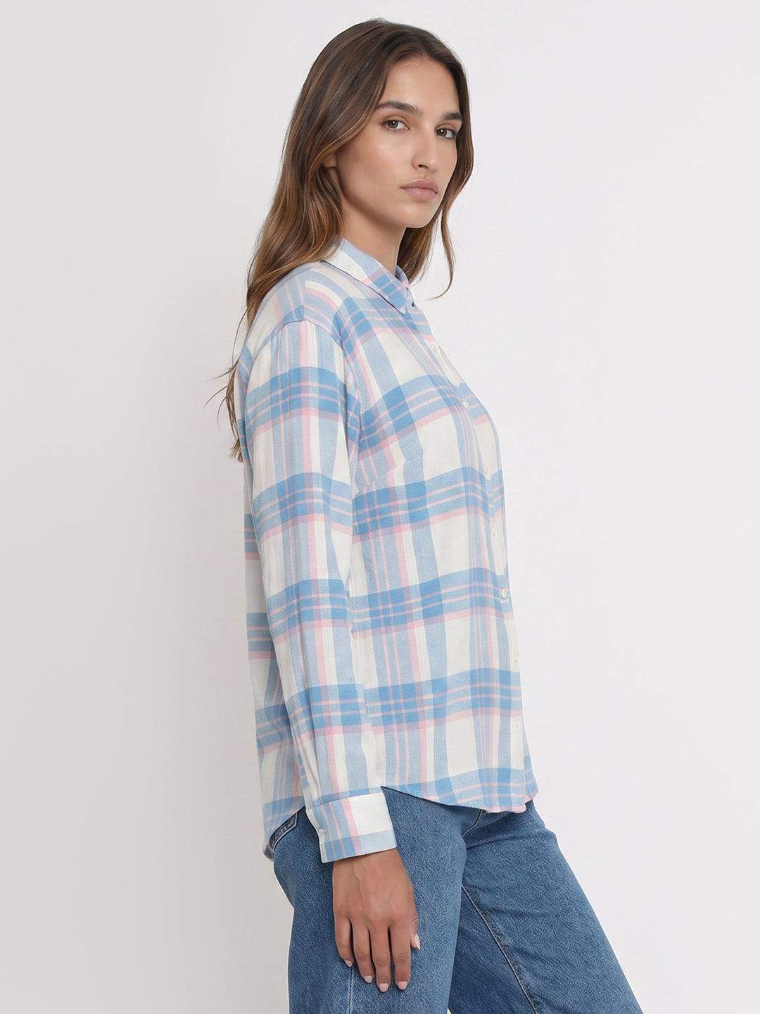 Women Blue/White Checks Shirt
