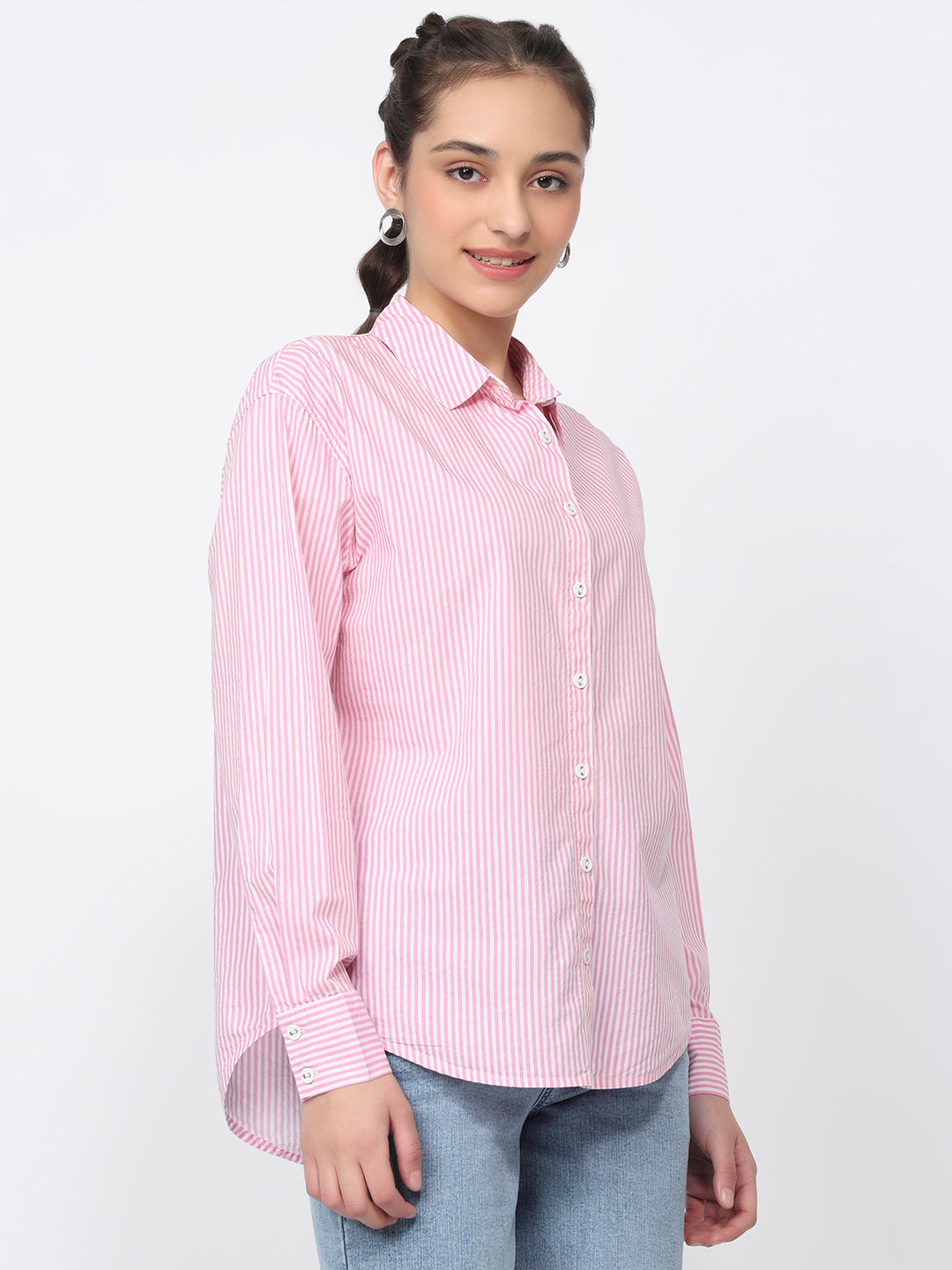 Women Pink/White Oversized Shirt