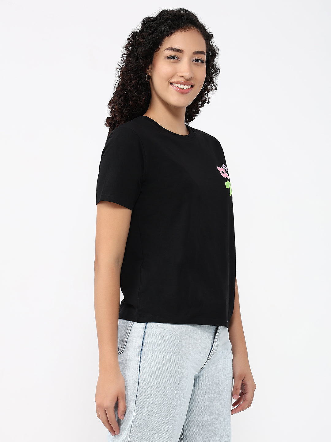 Women Black Slim Graphic T-Shirt