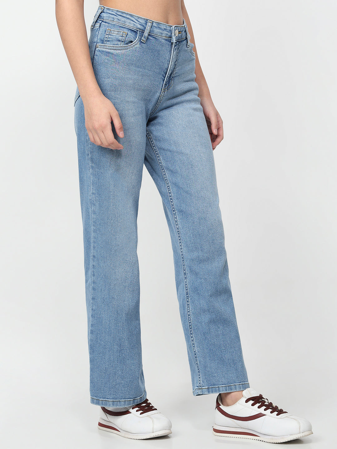 Women Light Blue High-Rise Wide Leg Jeans