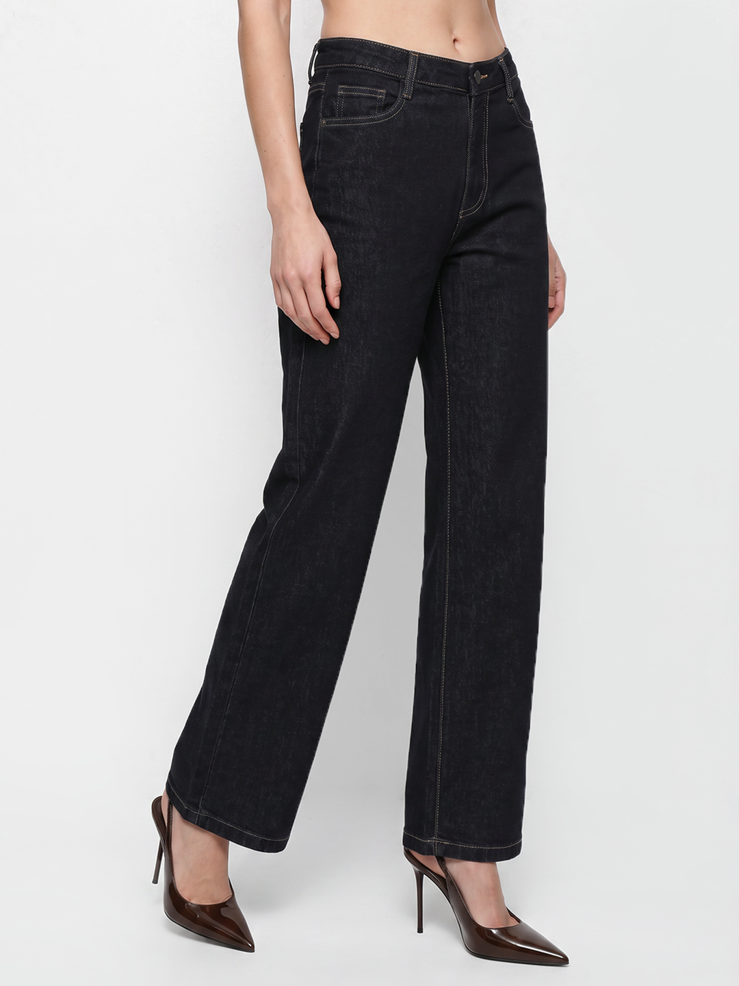 Women Black High-Rise Straight Fit Jeans