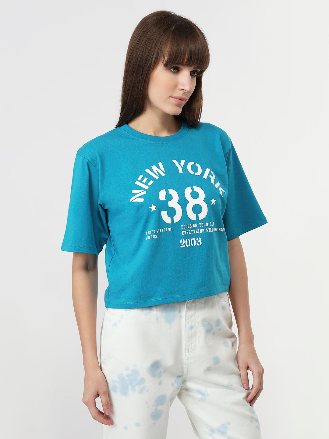Women Caribbean Sea Graphic Crop Tees