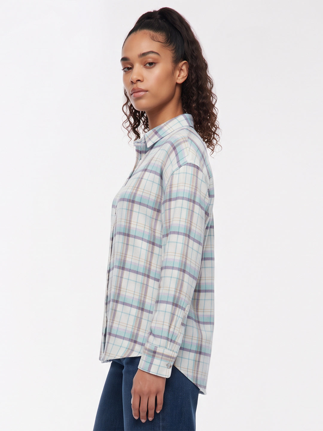 White/Blue Checks Oversized Shirt