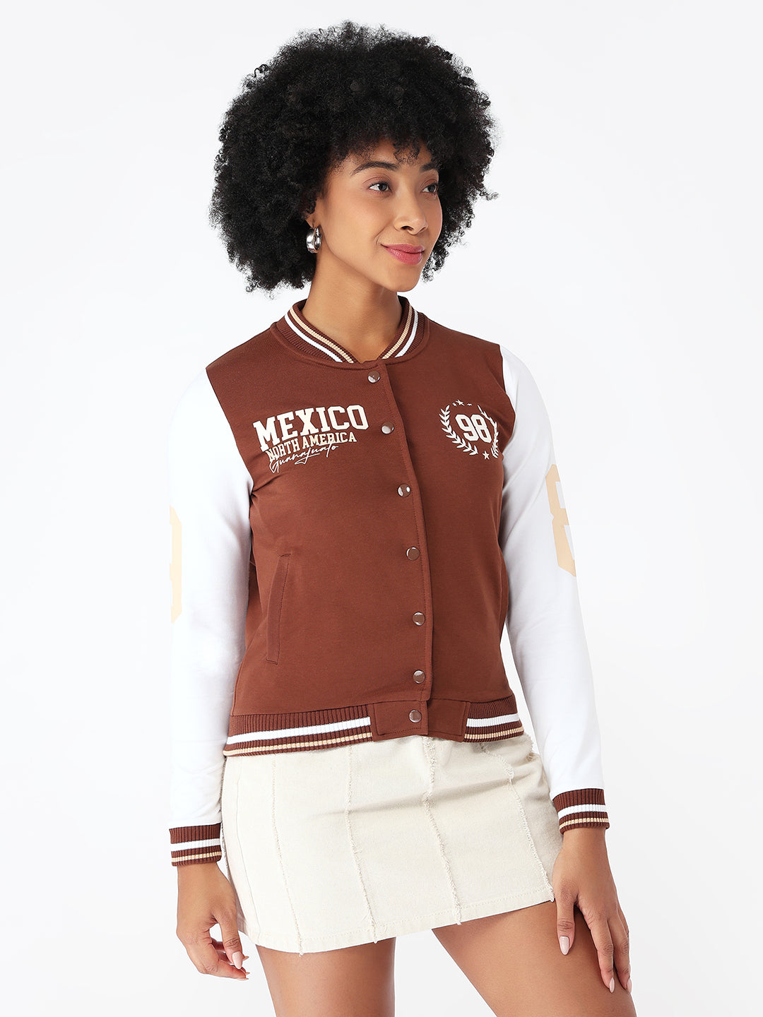 Women Sepia/White Varsity Jacket