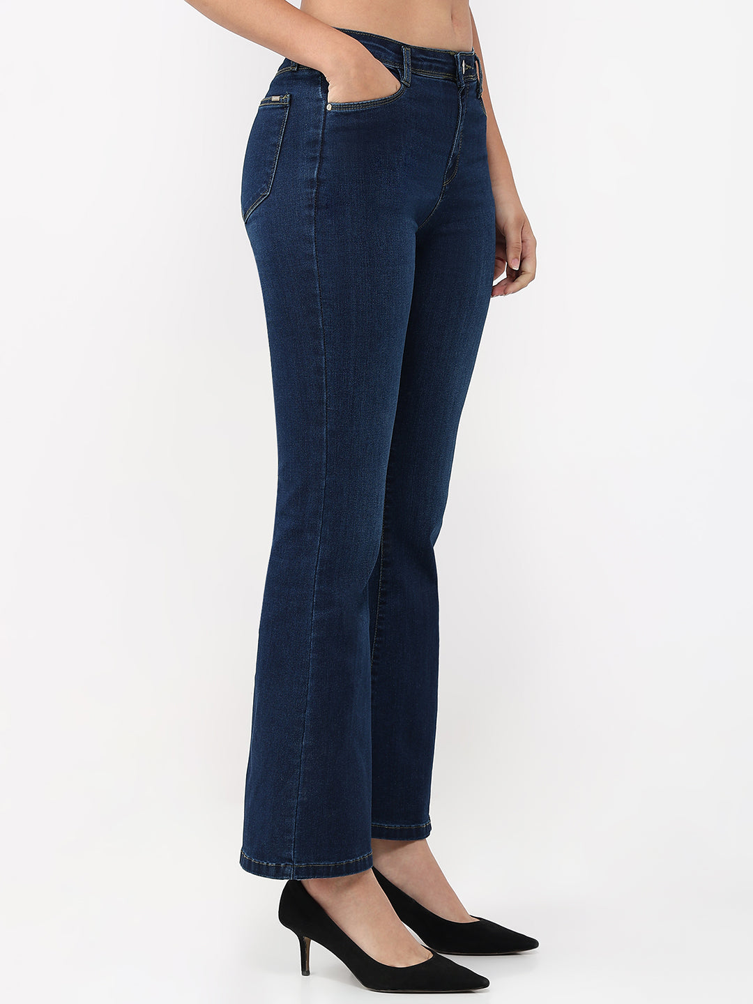 Women Dark Blue High-Rise Flare Jeans