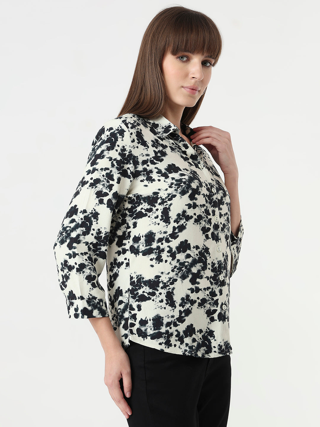 Women Black Tie/Dye Slim Fit Shirt