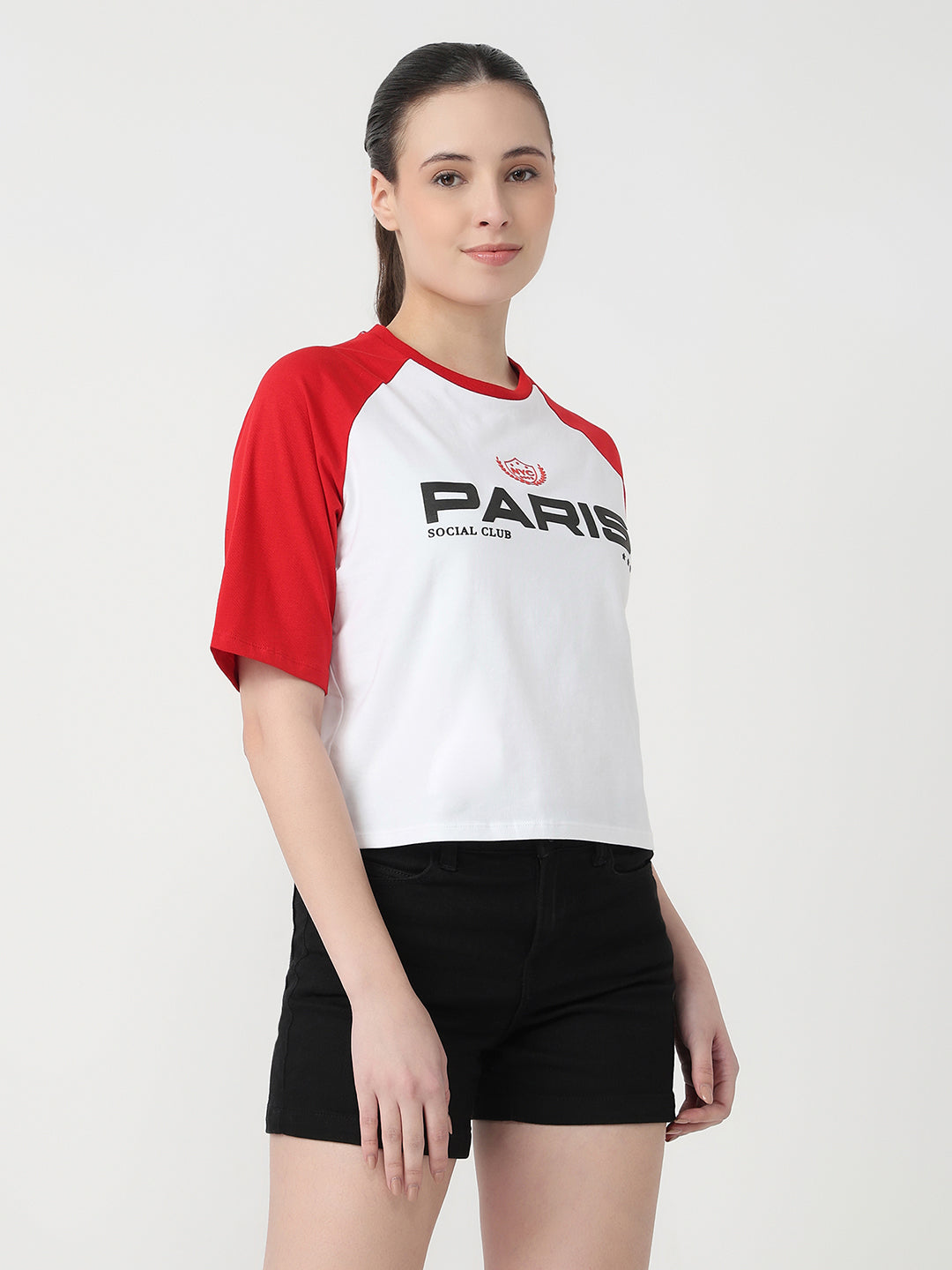 Women White/Red Graphic Crop T-Shirt