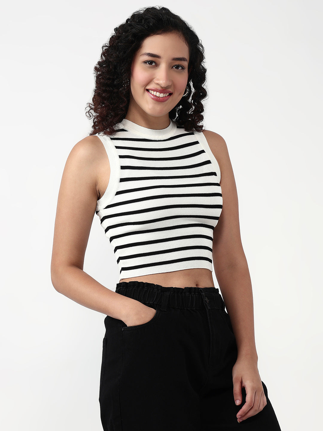 Women Black/White Slim Tank Top