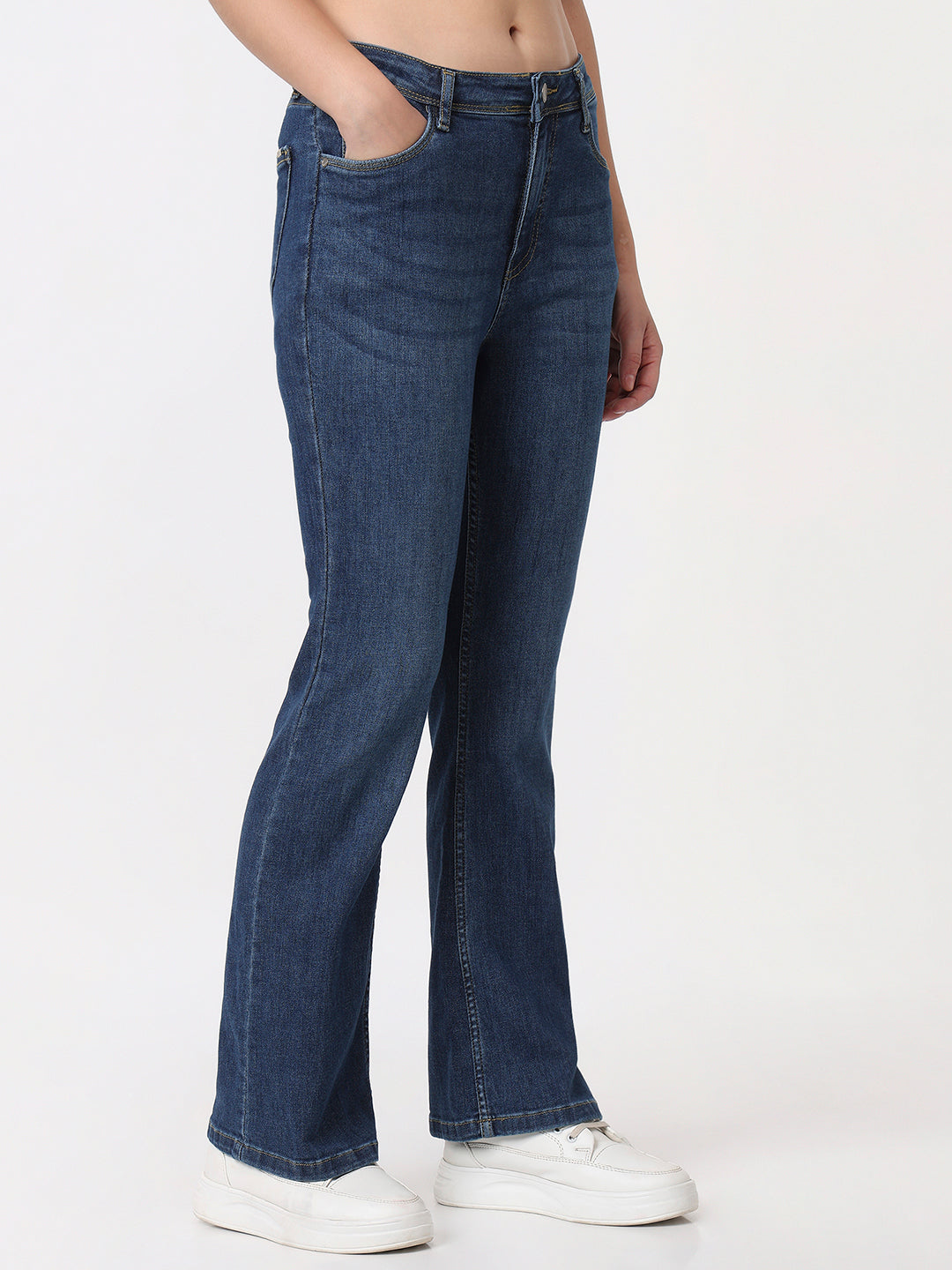 Women Dark Blue High-Rise Flare Jeans