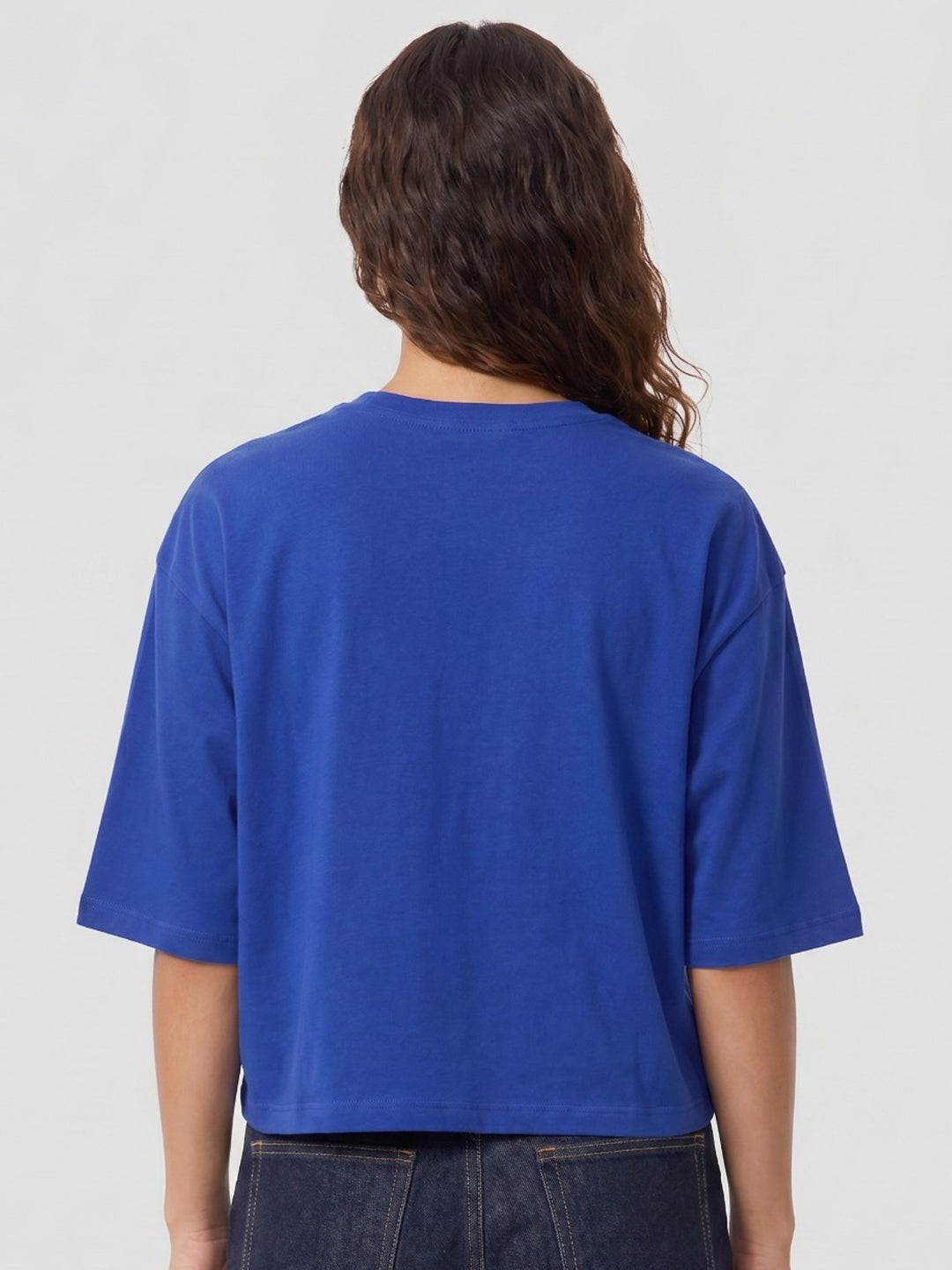 Women Indigo Graphic Print Crop Tees
