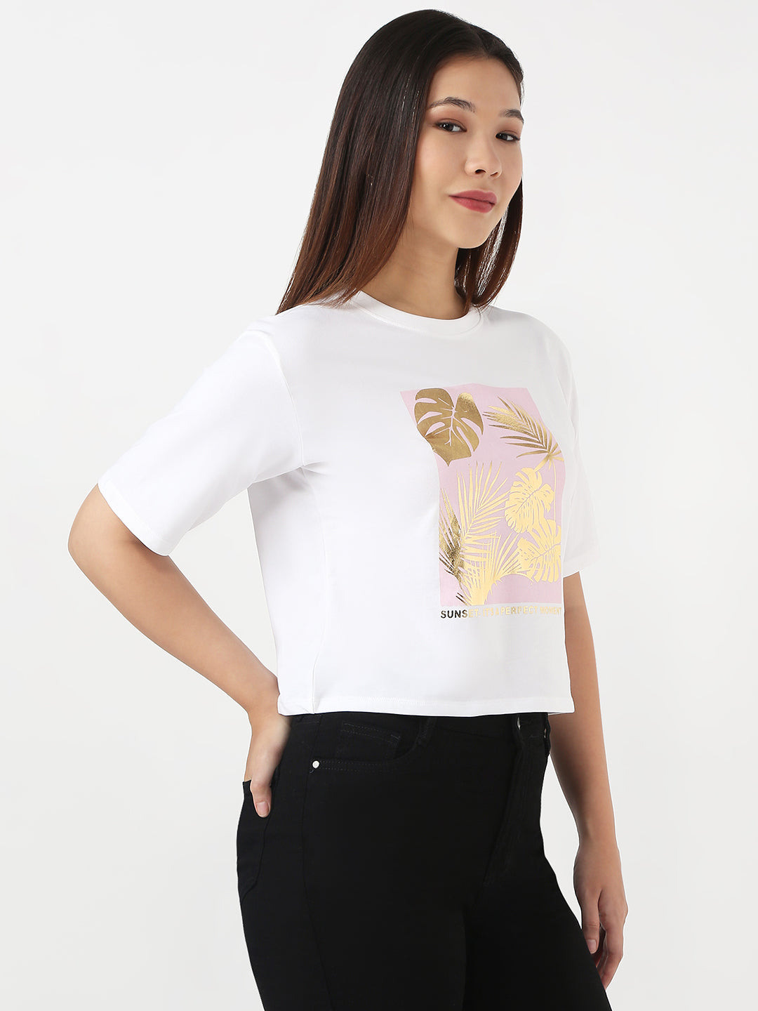 Women White Graphic Crop Genz Tees